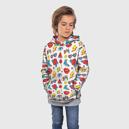 Детская толстовка Паттерн с яркими молодежными стикерами / 3D-Меланж – фото 3