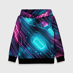 Толстовка-худи детская Неоновый узор киберпанк микросхемы, цвет: 3D-черный