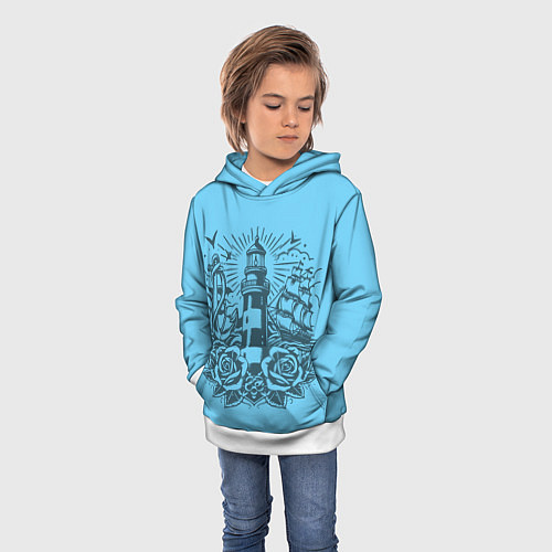 Детская толстовка Маяк с розами и кораблем / 3D-Белый – фото 3