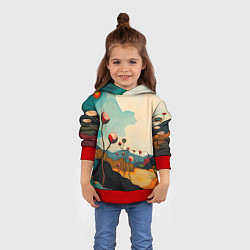 Толстовка-худи детская Сюрреалистичный пейзаж с цветами, цвет: 3D-красный — фото 2