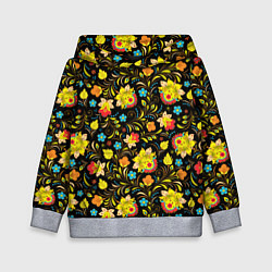 Толстовка-худи детская Хохлома цветы, цвет: 3D-меланж