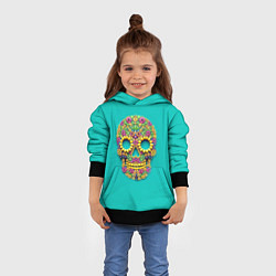 Толстовка-худи детская Цветочный череп, цвет: 3D-черный — фото 2