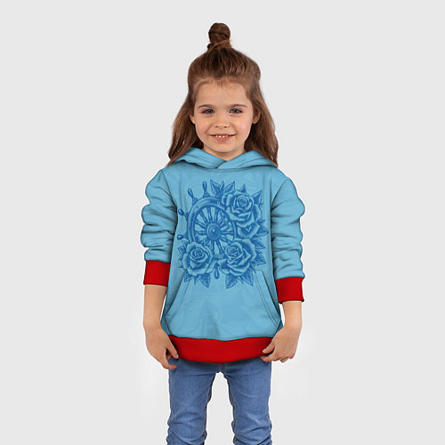 Детская толстовка Штурвал и три розы / 3D-Красный – фото 4