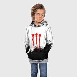 Толстовка-худи детская Monster energy чёрно белые краски, цвет: 3D-меланж — фото 2