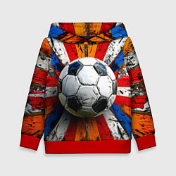 Толстовка-худи детская Футбольный мяч в ярких линиях, цвет: 3D-красный
