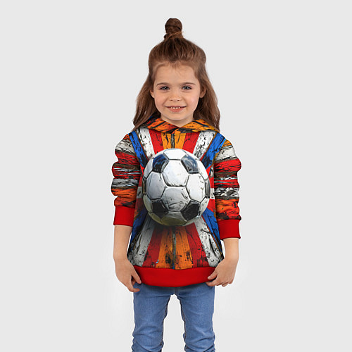 Детская толстовка Футбольный мяч в ярких линиях / 3D-Красный – фото 4