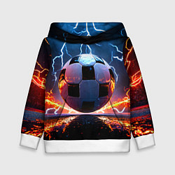 Толстовка-худи детская Футбольный мяч в молниях, цвет: 3D-белый