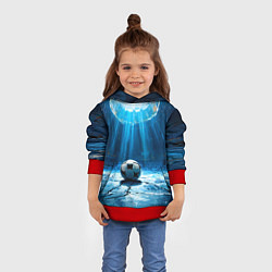 Толстовка-худи детская Футбольный мяч в синем, цвет: 3D-красный — фото 2