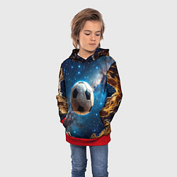 Толстовка-худи детская Футбольный мяч в космосе, цвет: 3D-красный — фото 2