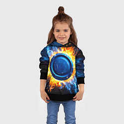 Толстовка-худи детская Шайба в синем пламени, цвет: 3D-черный — фото 2