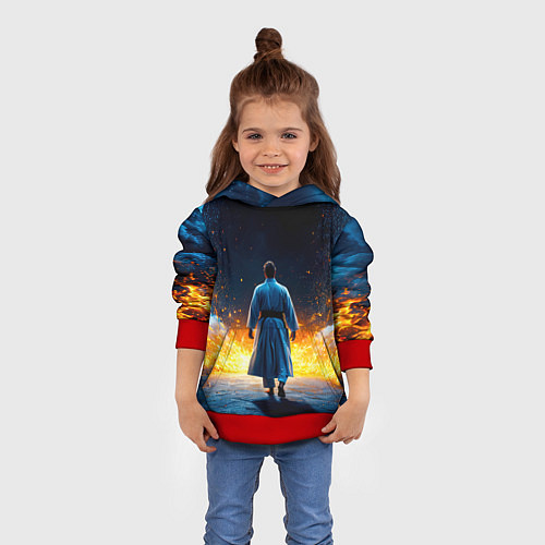 Детская толстовка Айкидоист в огне и синий дым / 3D-Красный – фото 4