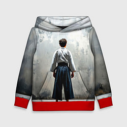 Толстовка-худи детская Боец айкидо на сером, цвет: 3D-красный