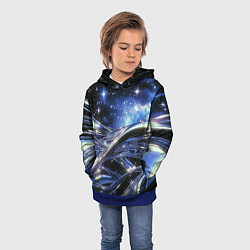 Толстовка-худи детская Закрученные линии и звезды - космическая абстракци, цвет: 3D-синий — фото 2