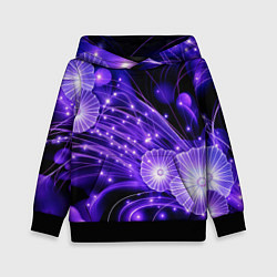 Детская толстовка Силуэты цветов на темном фоне - фиолетовое свечени