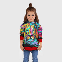 Толстовка-худи детская Абстрактная морда льва - яркие психоделические цве, цвет: 3D-красный — фото 2