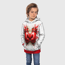 Толстовка-худи детская Красные бойцовские перчатки на белом, цвет: 3D-красный — фото 2