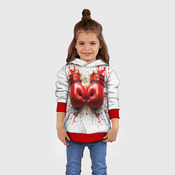 Толстовка-худи детская Красные бойцовские перчатки на белом, цвет: 3D-красный — фото 2
