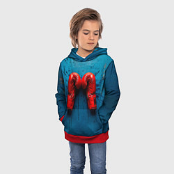 Толстовка-худи детская Бойцовские перчатки на синем, цвет: 3D-красный — фото 2
