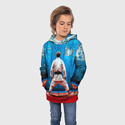 Толстовка-худи детская Дзюдоист на синем, цвет: 3D-красный — фото 2