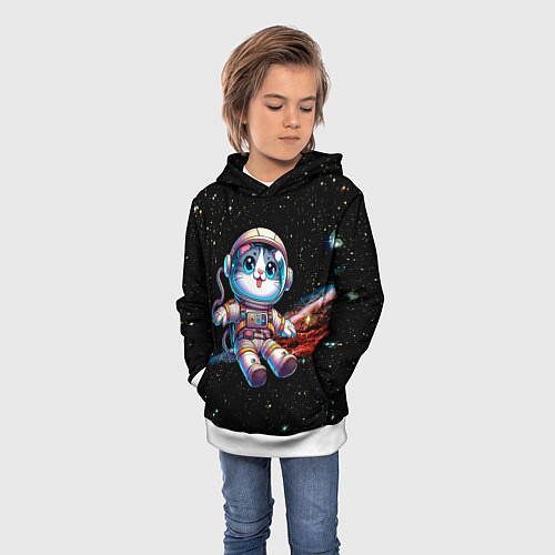 Детская толстовка Котёнок космонавт в открытом космосе / 3D-Белый – фото 3