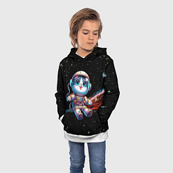 Толстовка-худи детская Котёнок космонавт в открытом космосе, цвет: 3D-белый — фото 2