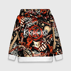 Толстовка-худи детская Кукрыниксы на фоне электрогитар, цвет: 3D-белый