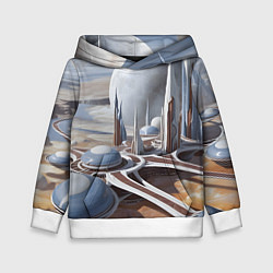 Толстовка-худи детская Город на другой планете, цвет: 3D-белый