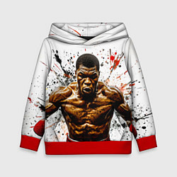 Толстовка-худи детская Мухаммед Али на белом, цвет: 3D-красный