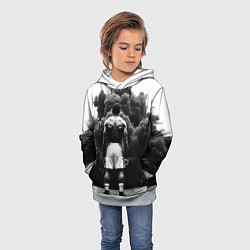 Толстовка-худи детская Мухаммед Али в черном дыму, цвет: 3D-меланж — фото 2