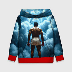 Толстовка-худи детская Мухаммед Али в синем дыму, цвет: 3D-красный