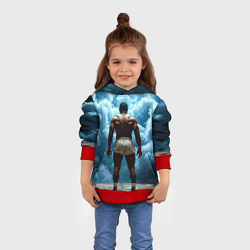 Детская толстовка Мухаммед Али в синем дыму / 3D-Красный – фото 4