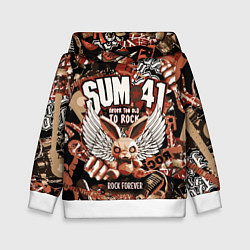 Толстовка-худи детская Sum 41 на фоне кролика и гитар, цвет: 3D-белый