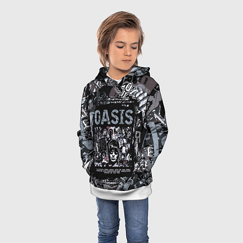 Детская толстовка Oasis на фоне гитар / 3D-Белый – фото 3
