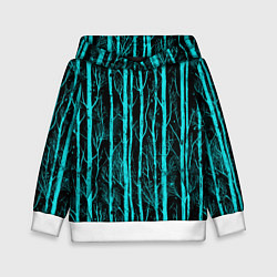 Толстовка-худи детская Бирюзовые полоски-деревья на темном фоне - паттерн, цвет: 3D-белый