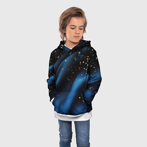 Детская толстовка Синяя волнистая текстура на черном / 3D-Белый – фото 3