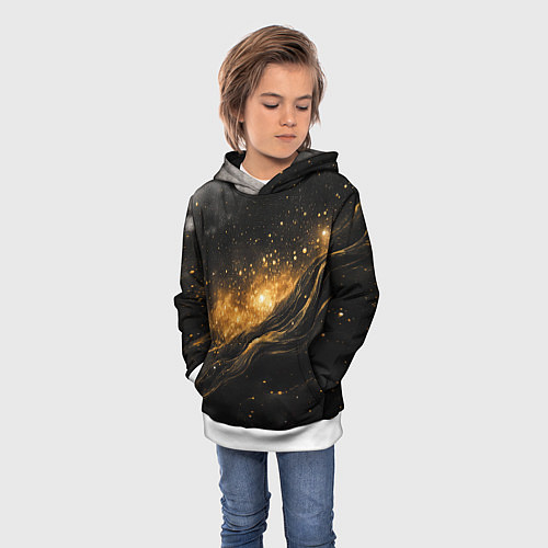 Детская толстовка Золотистое сияние на черной текстуре / 3D-Белый – фото 3