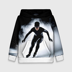 Толстовка-худи детская Скоростной бег на коньках в черном, цвет: 3D-белый