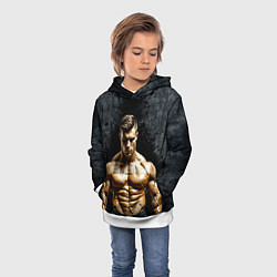 Толстовка-худи детская Бодибилдер на черном, цвет: 3D-белый — фото 2