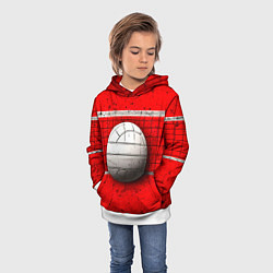 Толстовка-худи детская Волейбольная сетка и мяч на красном, цвет: 3D-белый — фото 2