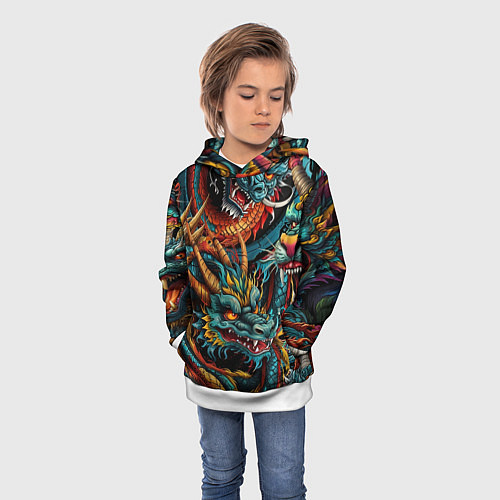 Детская толстовка Татуировка дракона ирезуми / 3D-Белый – фото 3