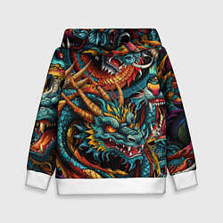 Толстовка-худи детская Татуировка дракона ирезуми, цвет: 3D-белый