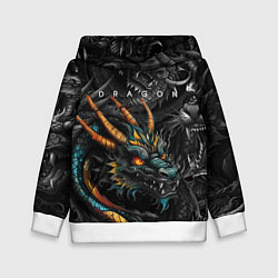 Толстовка-худи детская Японский дракон татуировка, цвет: 3D-белый