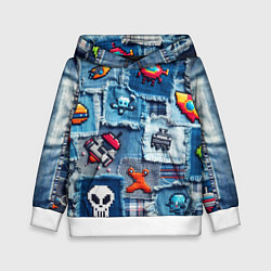 Толстовка-худи детская Пиксельный космос, цвет: 3D-белый