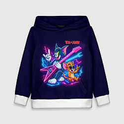 Толстовка-худи детская Том и Джерри рок музыканты - неоновое свечение, цвет: 3D-белый