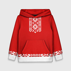 Толстовка-худи детская Славянский узор на красном - вышиванка рубаха крас, цвет: 3D-белый