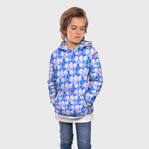 Детская толстовка Нежный голубой с розовыми цветами паттерн / 3D-Белый – фото 3