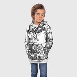 Толстовка-худи детская Татуировка дракона на белом, цвет: 3D-белый — фото 2