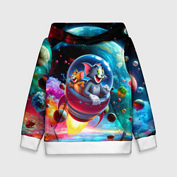 Толстовка-худи детская Том и Джерри летят в ракете - нейроарт, цвет: 3D-белый