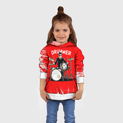 Толстовка-худи детская Барабанщик на красном, цвет: 3D-белый — фото 2