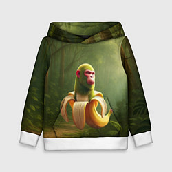 Толстовка-худи детская Шимпанзини бананини ии мем, цвет: 3D-белый